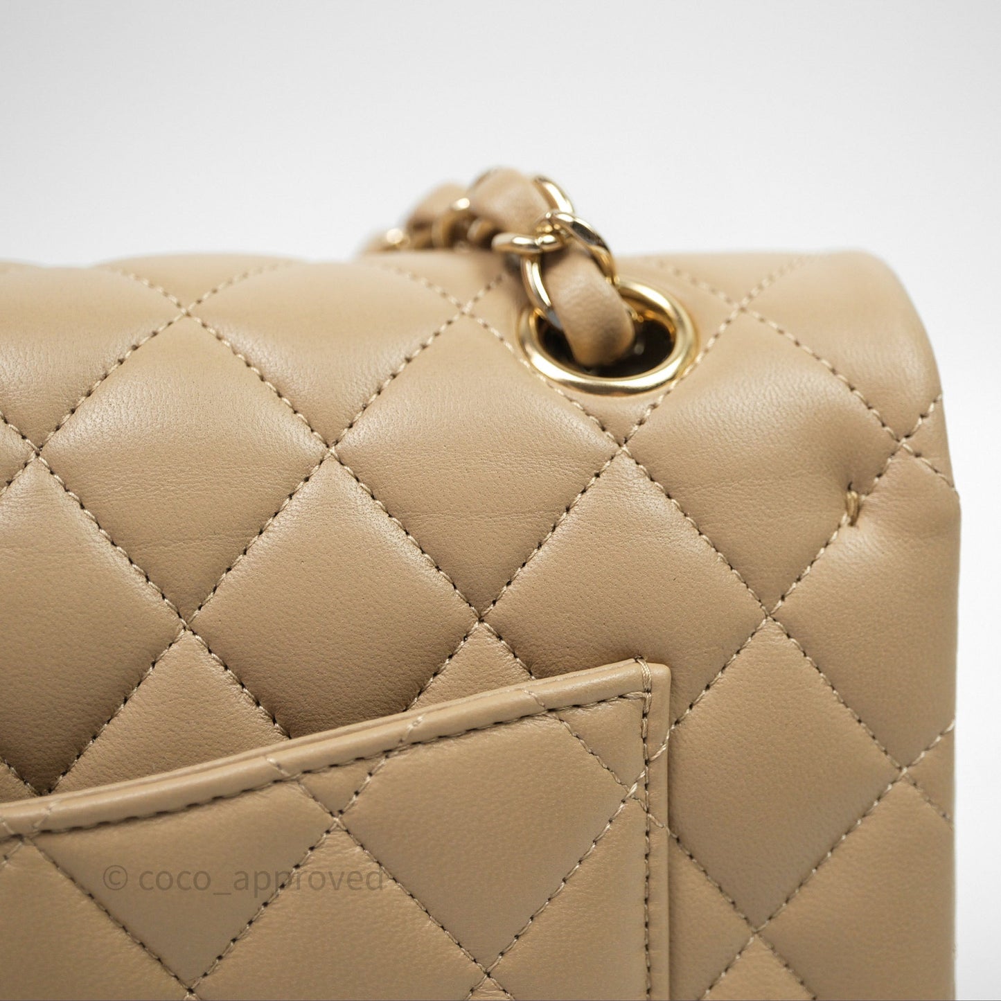 Chanel Small Quilted Classic Flap Beige Lambskin Gold Hardware