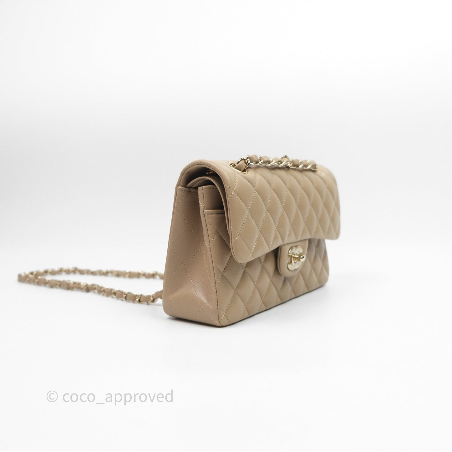 Chanel Small Quilted Classic Flap Beige Lambskin Gold Hardware