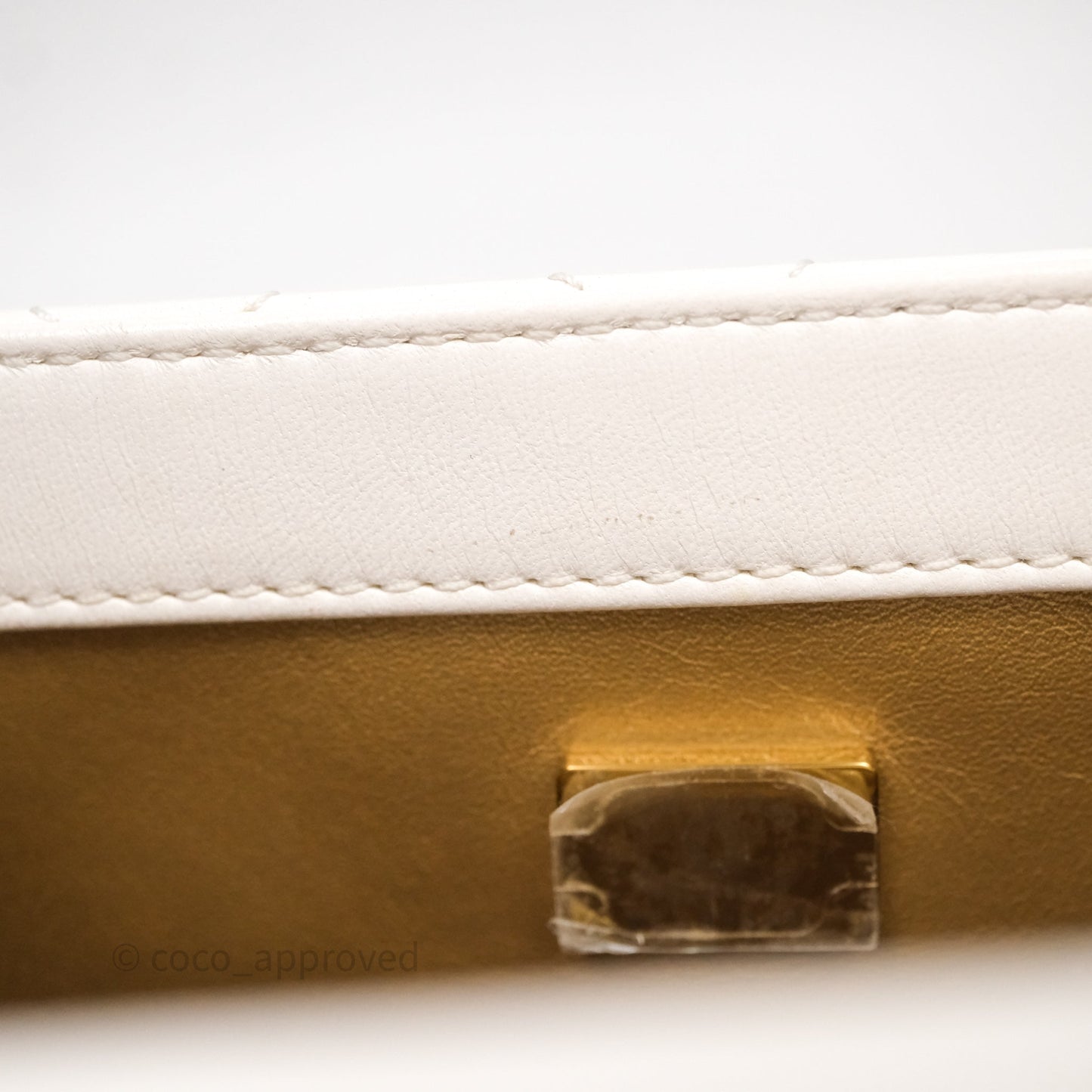 Chanel Mini Square Pearl Crush Quilted White Lambskin Aged Gold Hardware