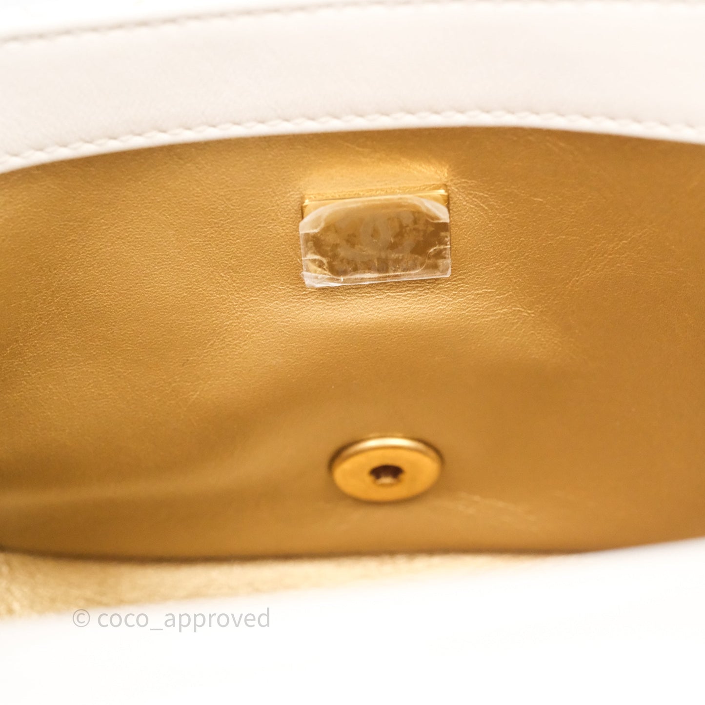 Chanel Mini Square Pearl Crush Quilted White Lambskin Aged Gold Hardware