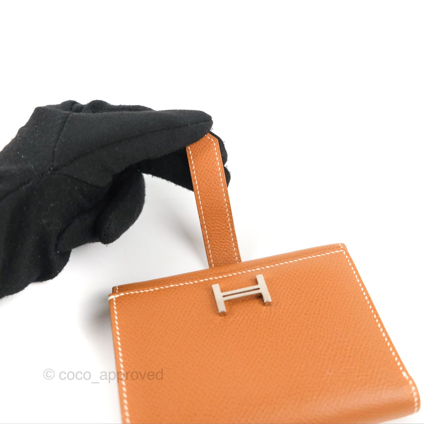 Hermes Bearn Trifold Compact Wallet Gold Epsom Palladium Hardware