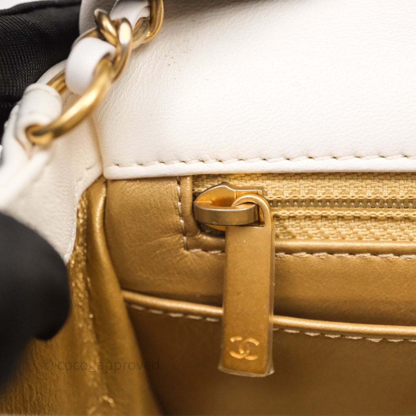Chanel Mini Square Pearl Crush Quilted White Lambskin Aged Gold Hardware