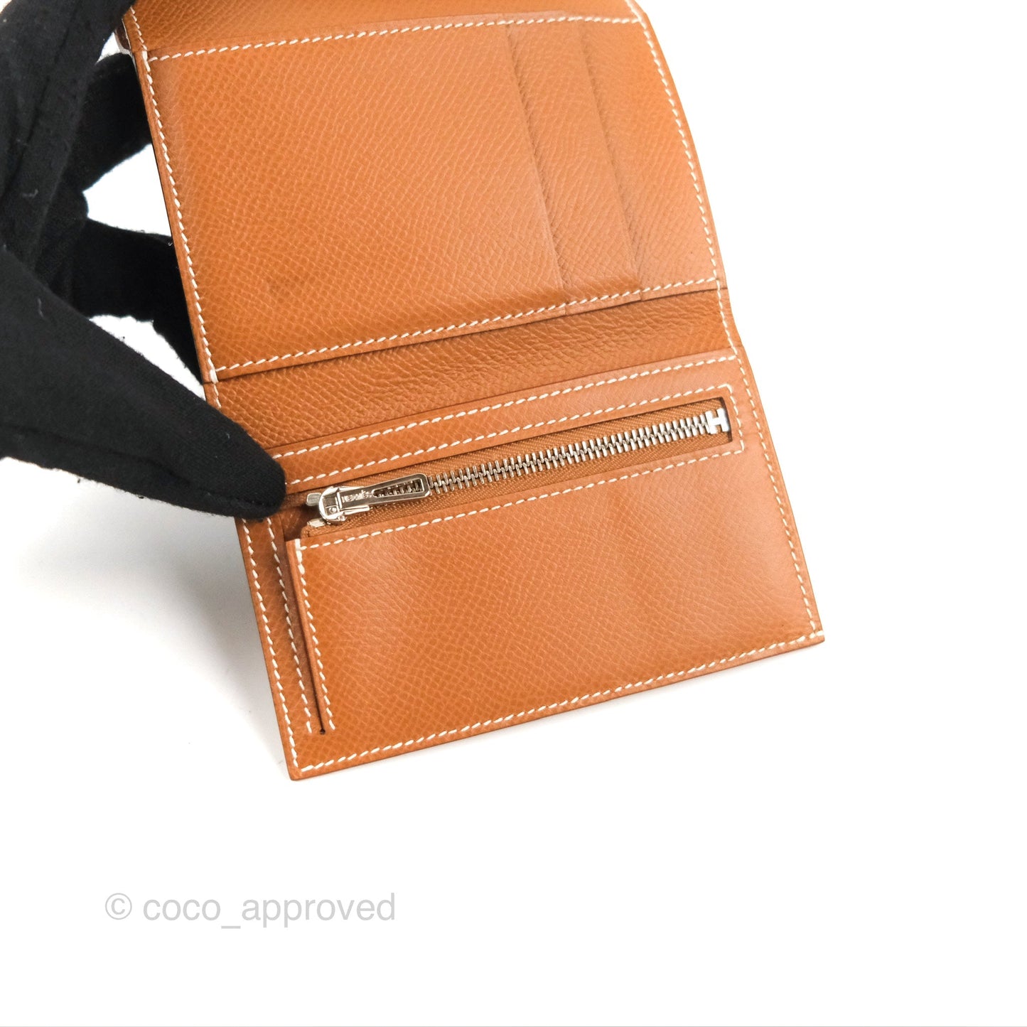 Hermes Bearn Trifold Compact Wallet Gold Epsom Palladium Hardware