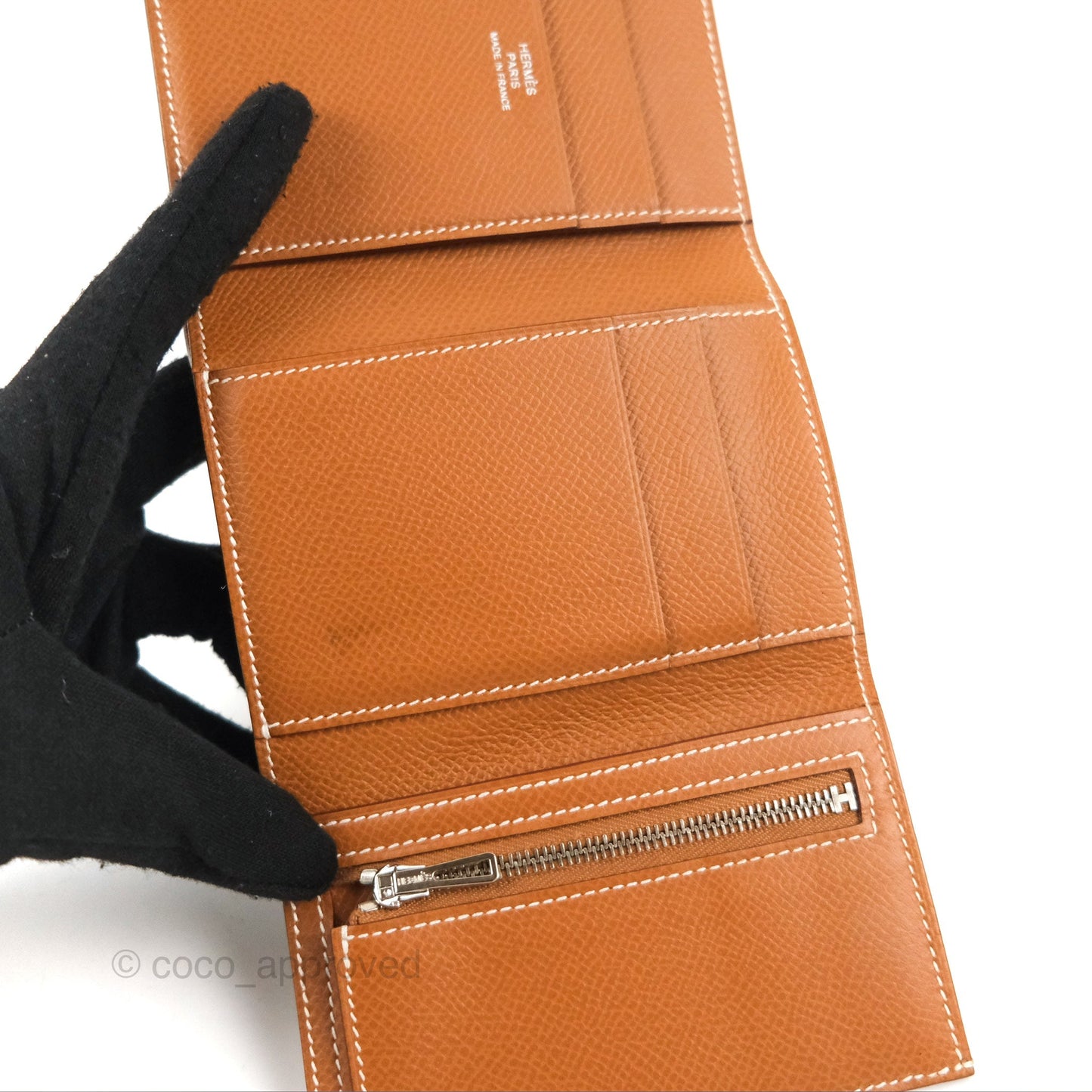 Hermes Bearn Trifold Compact Wallet Gold Epsom Palladium Hardware