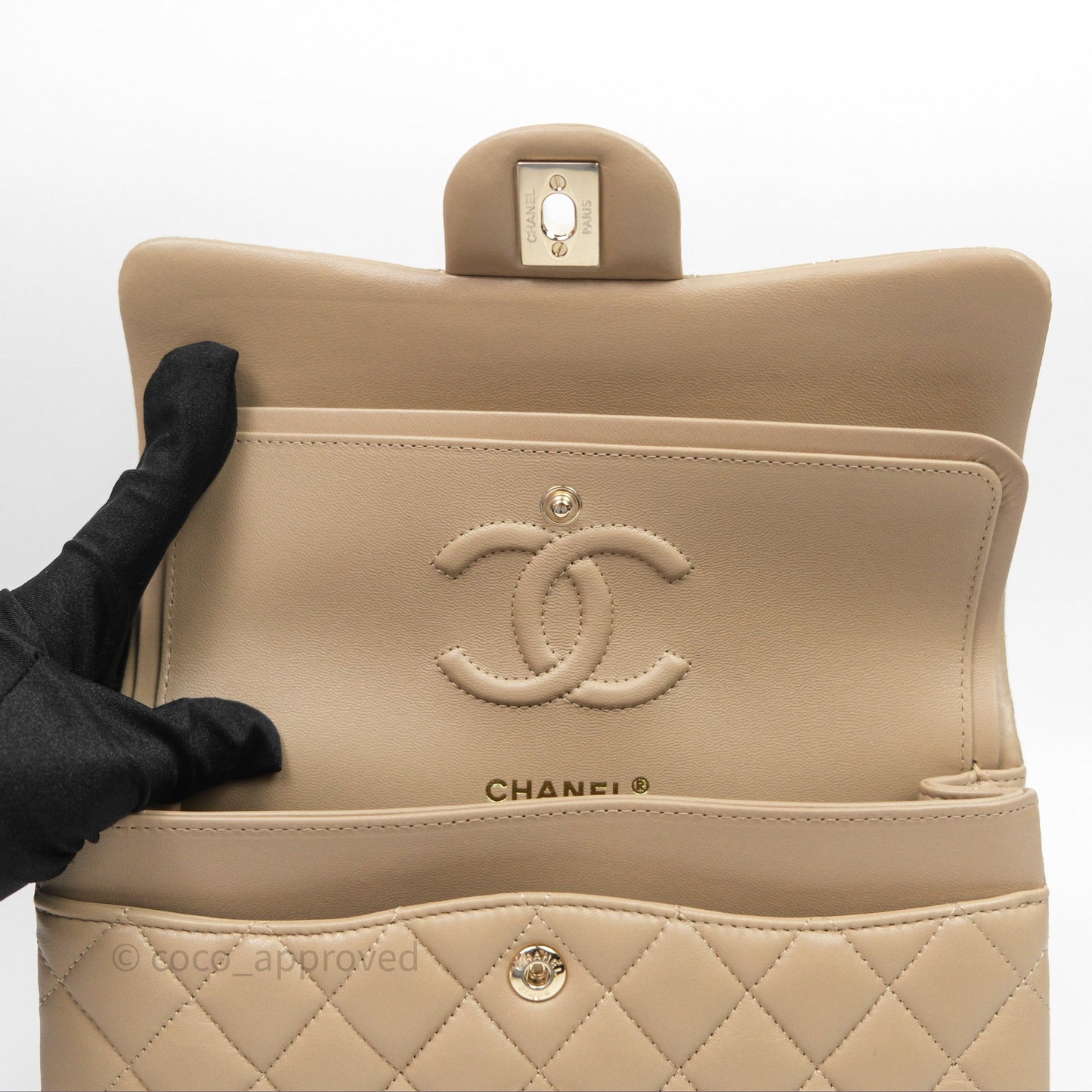 Chanel Small Quilted Classic Flap Beige Lambskin Gold Hardware