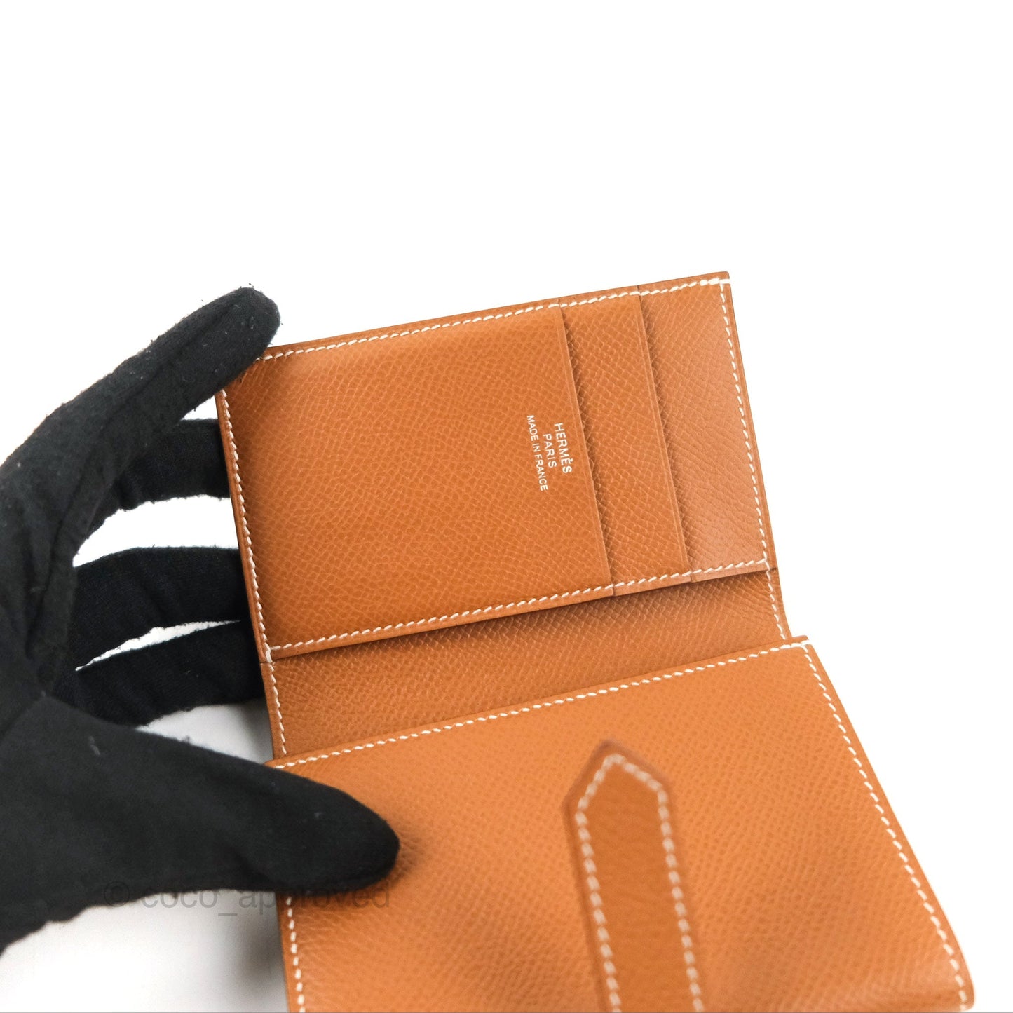 Hermes Bearn Trifold Compact Wallet Gold Epsom Palladium Hardware
