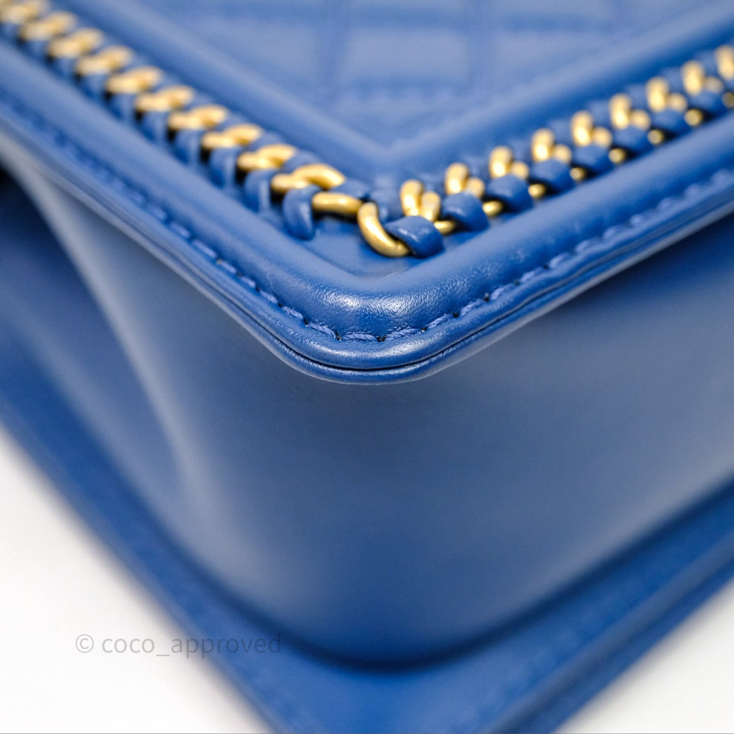 Chanel Quilted Medium Boy With Handle Blue Calfskin Aged Gold Hardware