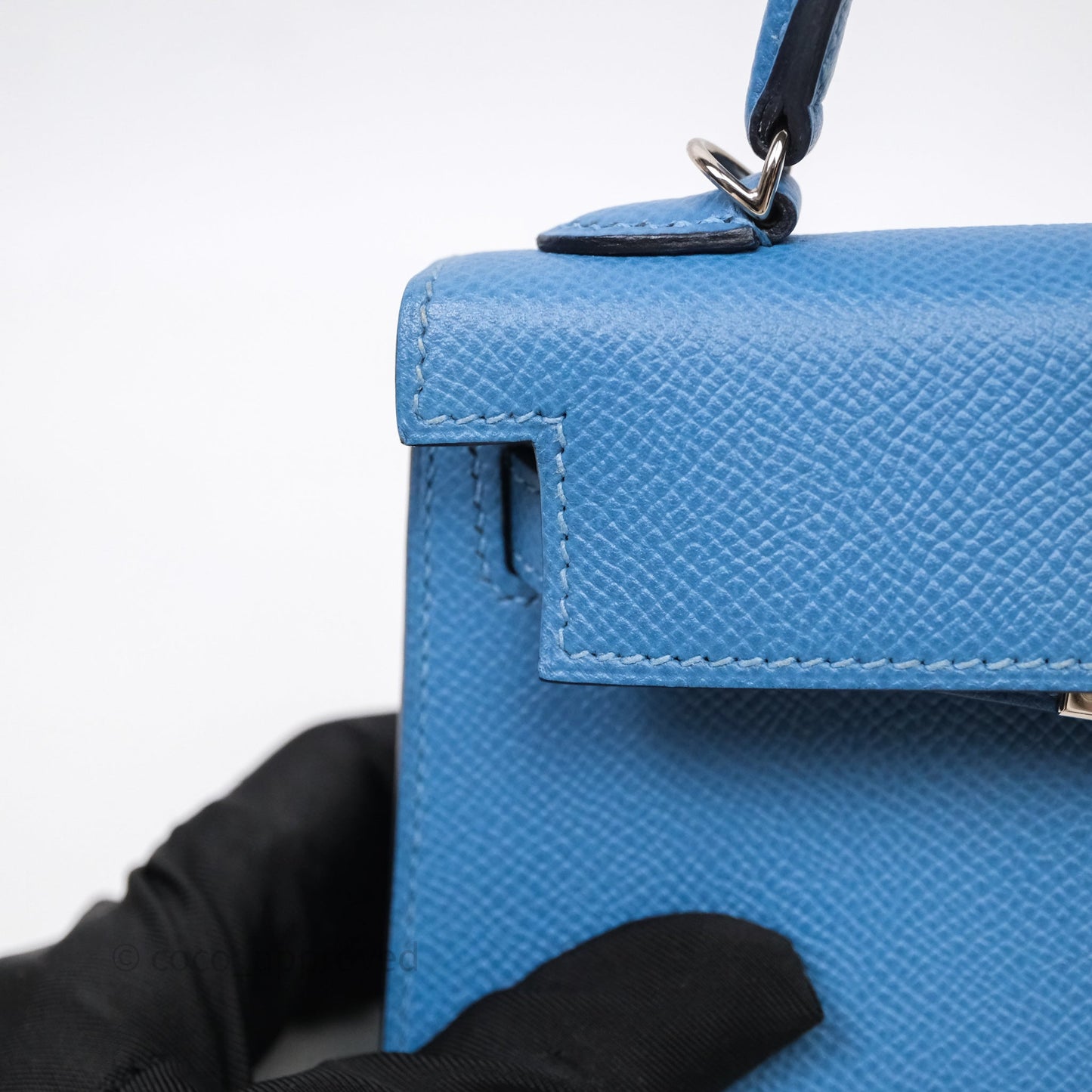 Hermès Mini Kelly Bleu Azur 7R Epsom Palladium Hardware