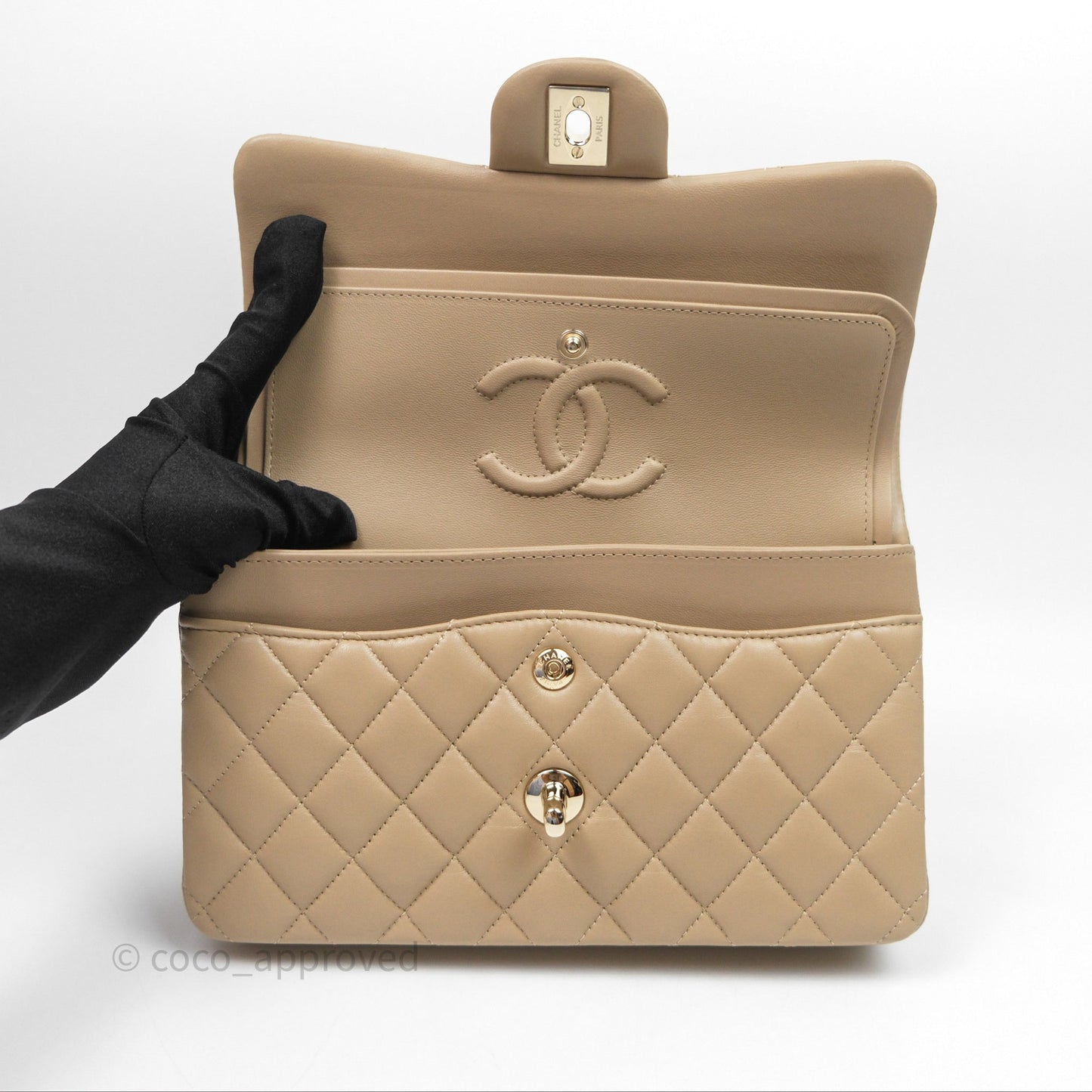 Chanel Small Quilted Classic Flap Beige Lambskin Gold Hardware