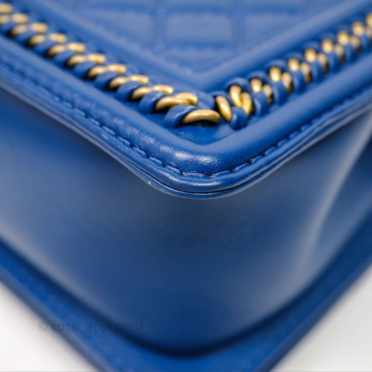 Chanel Quilted Medium Boy With Handle Blue Calfskin Aged Gold Hardware