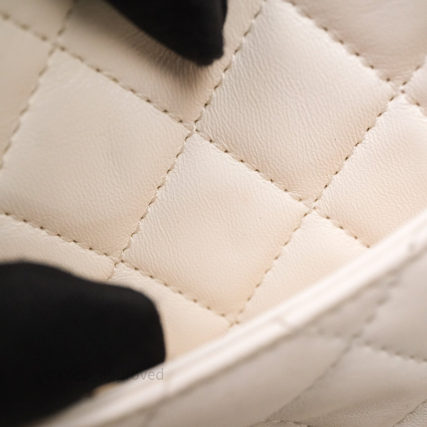Chanel Mini Square Pearl Crush Quilted White Lambskin Aged Gold Hardware