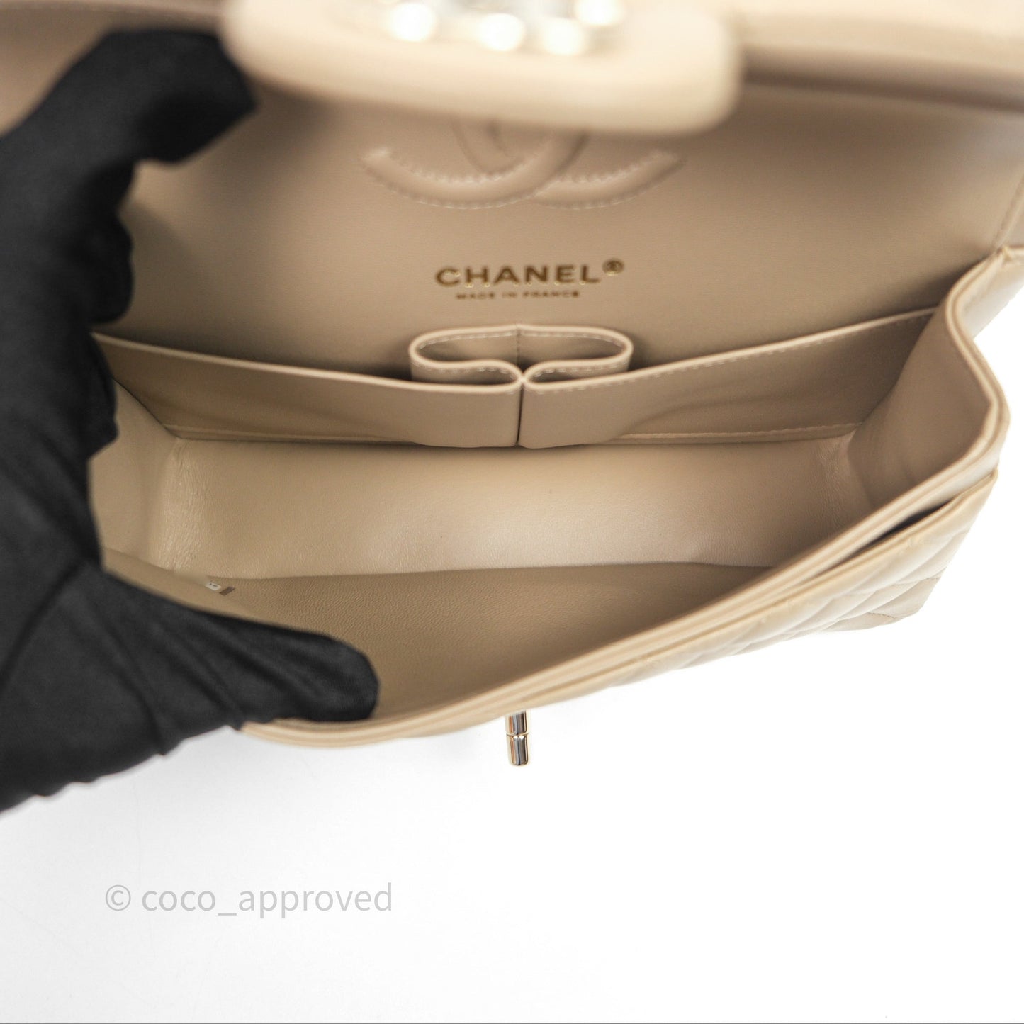 Chanel Small Quilted Classic Flap Beige Lambskin Gold Hardware