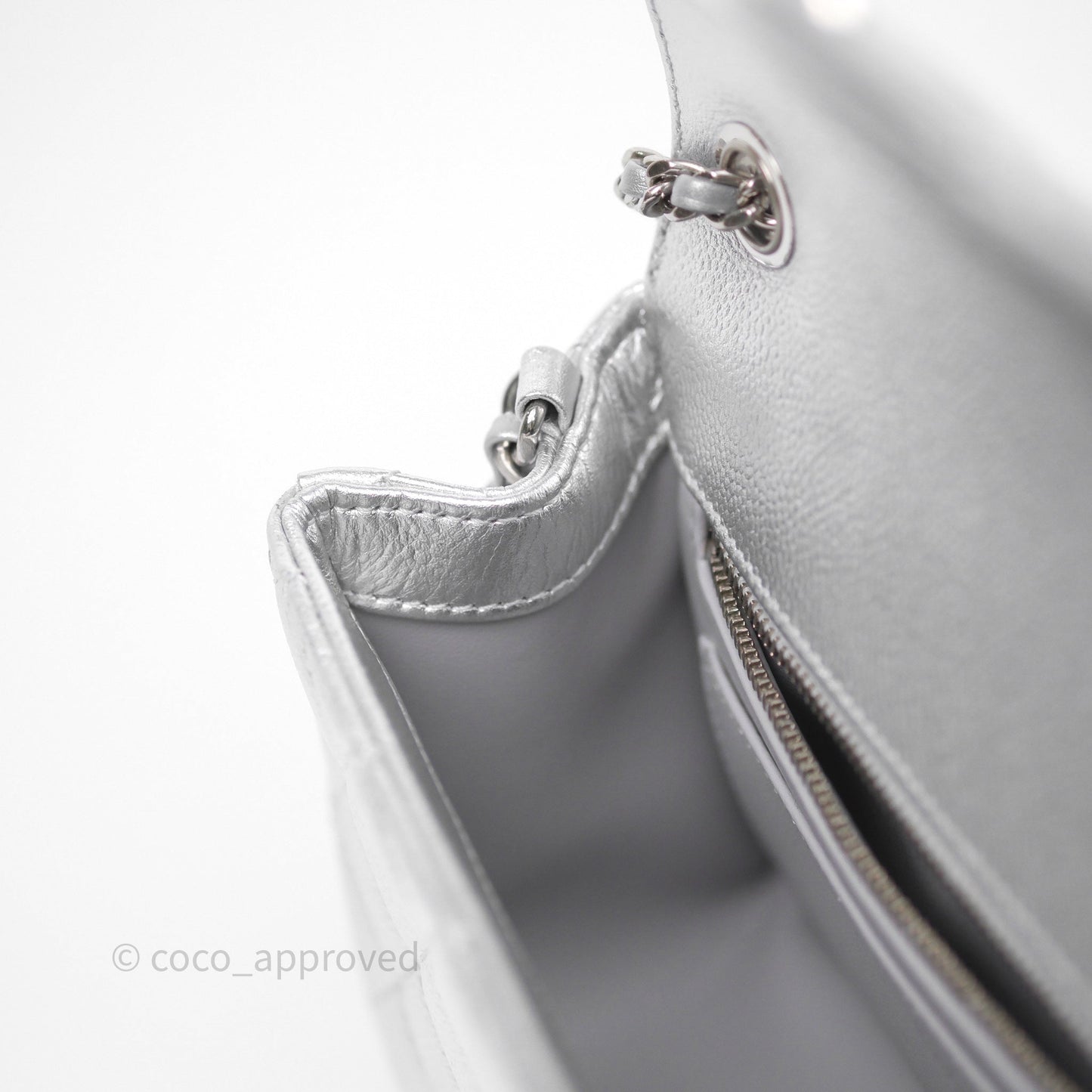 Chanel Quilted Mini Rectangular With Enamel CC Adjustable Chain Metallic Silver Caviar