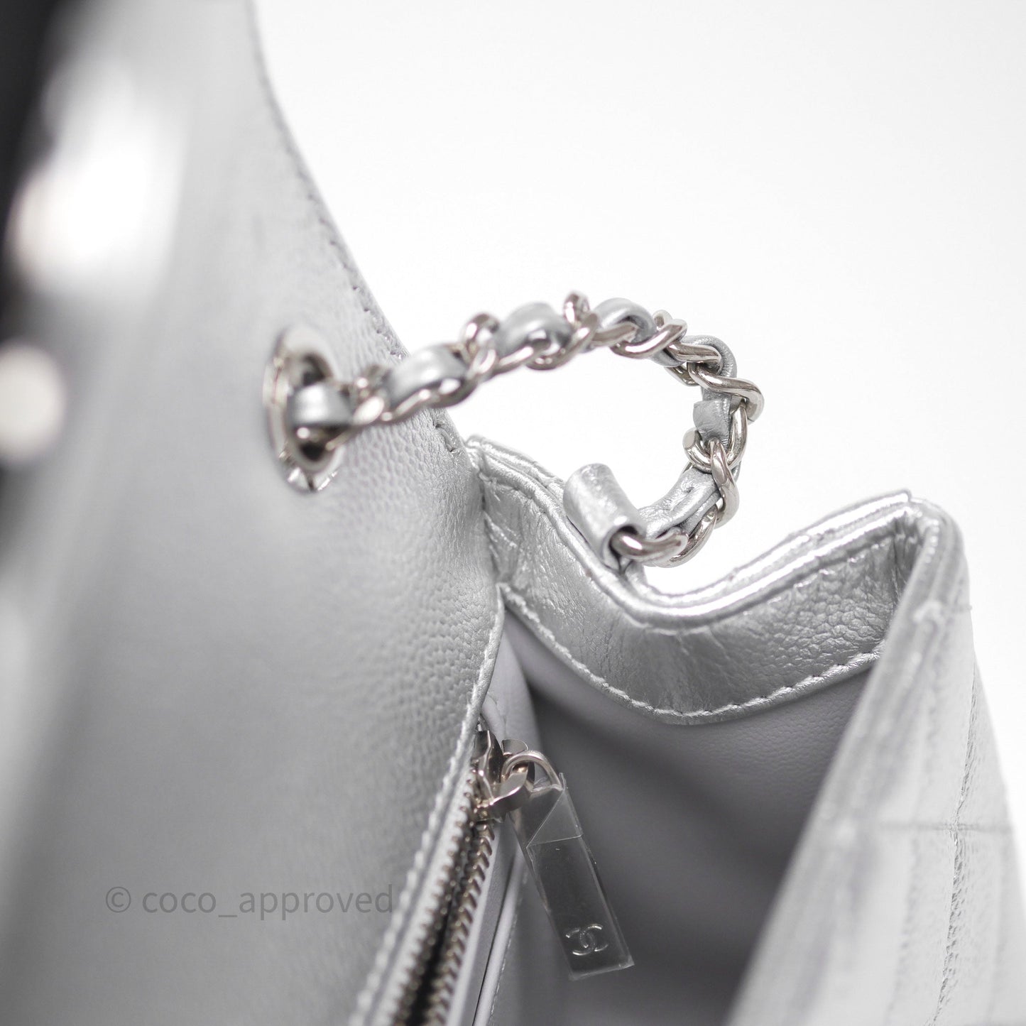 Chanel Quilted Mini Rectangular With Enamel CC Adjustable Chain Metallic Silver Caviar