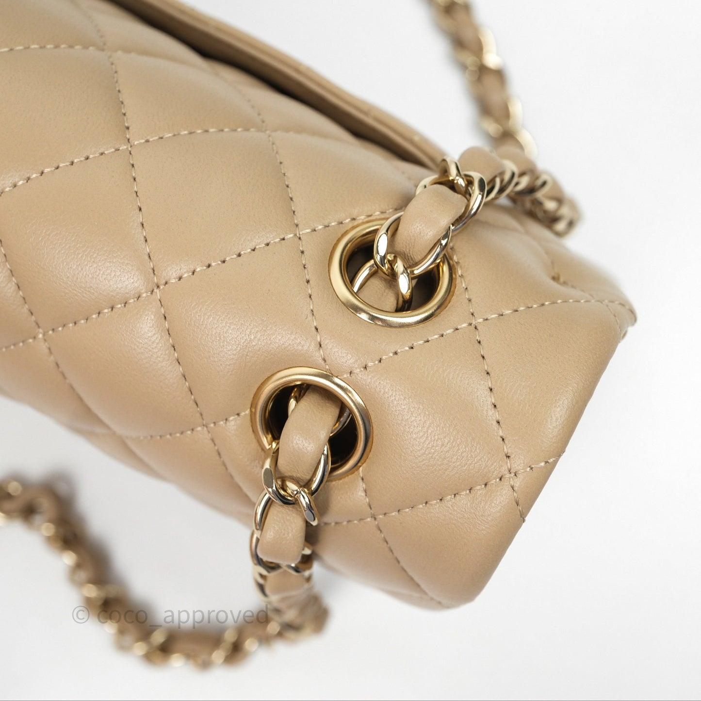 Chanel Small Quilted Classic Flap Beige Lambskin Gold Hardware