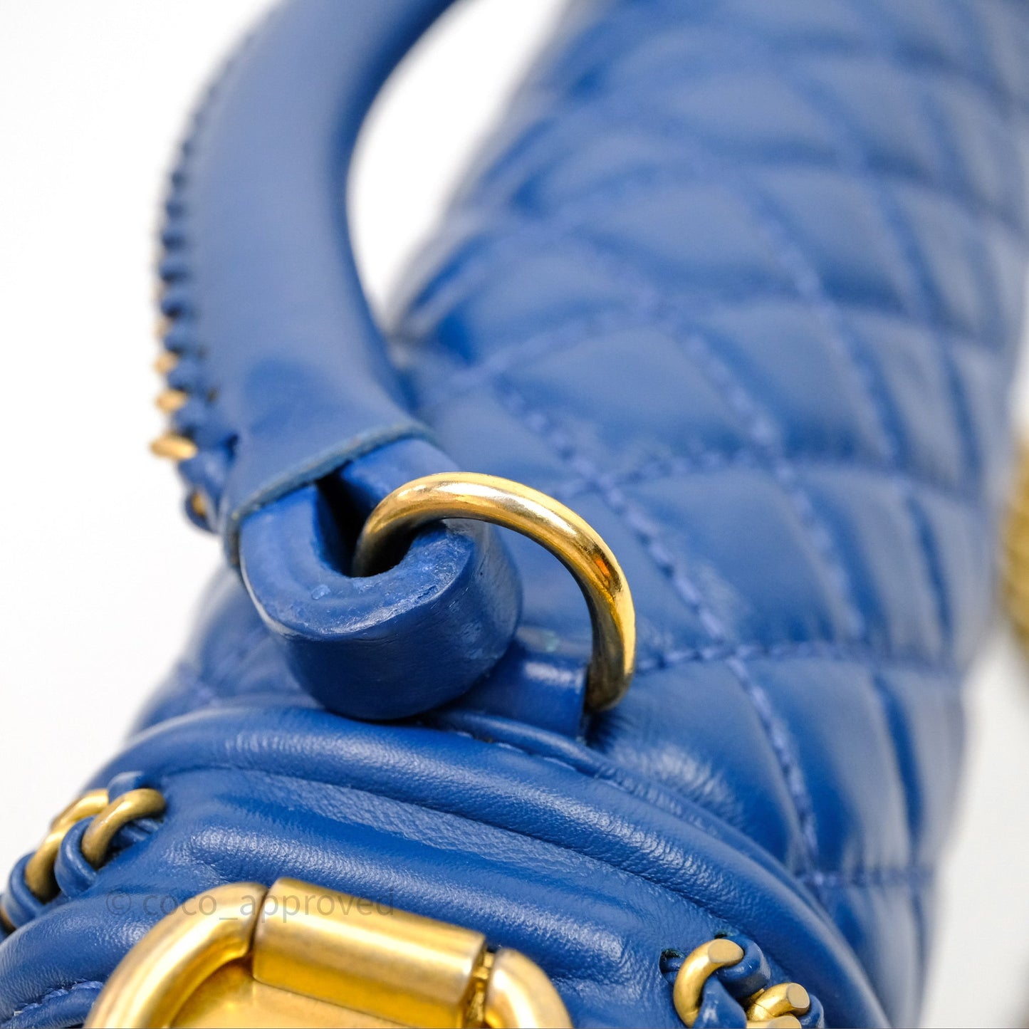 Chanel Quilted Medium Boy With Handle Blue Calfskin Aged Gold Hardware