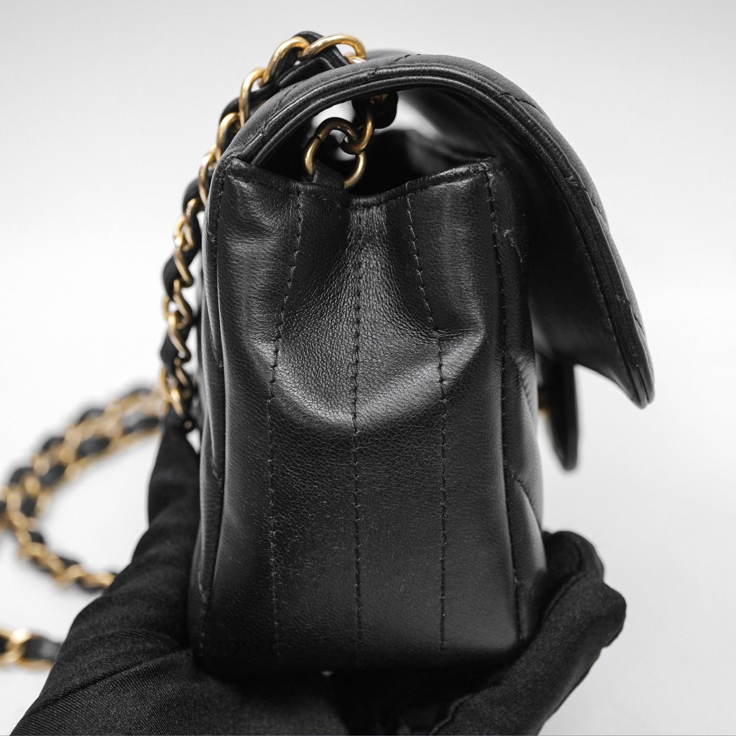 Chanel Mini Rectangular Chevron Black Lambskin Aged Gold Hardware