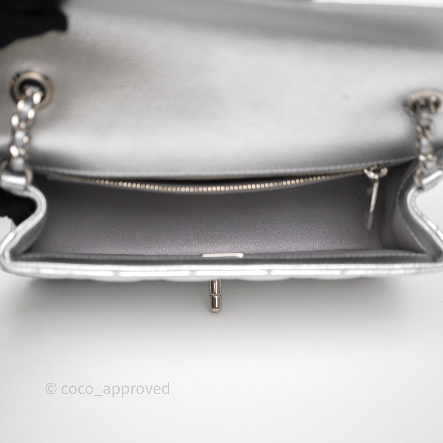 Chanel Quilted Mini Rectangular With Enamel CC Adjustable Chain Metallic Silver Caviar