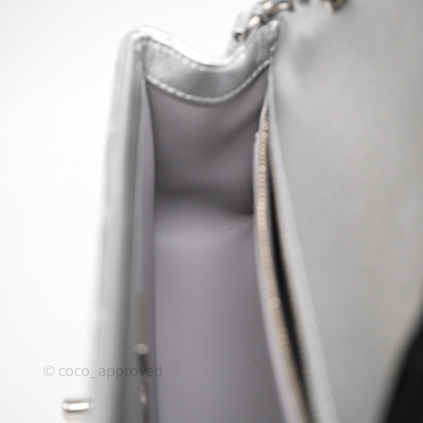 Chanel Quilted Mini Rectangular With Enamel CC Adjustable Chain Metallic Silver Caviar