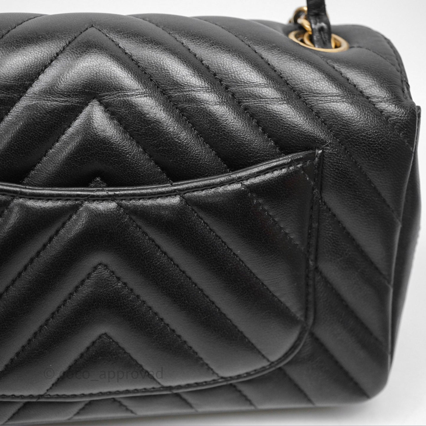 Chanel Mini Rectangular Chevron Black Lambskin Aged Gold Hardware