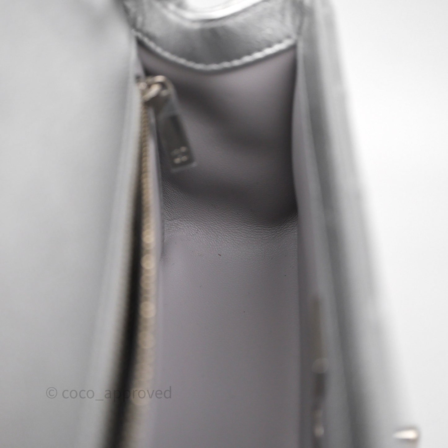 Chanel Quilted Mini Rectangular With Enamel CC Adjustable Chain Metallic Silver Caviar