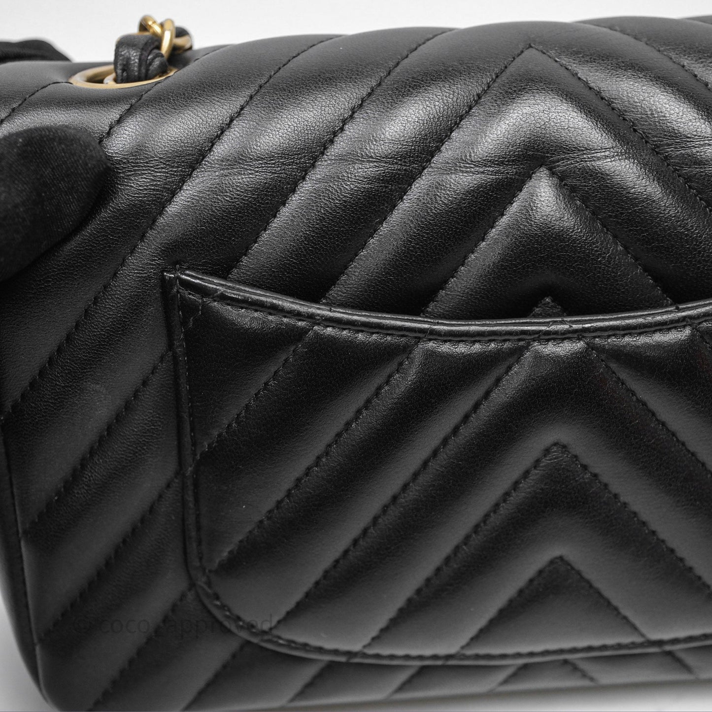 Chanel Mini Rectangular Chevron Black Lambskin Aged Gold Hardware