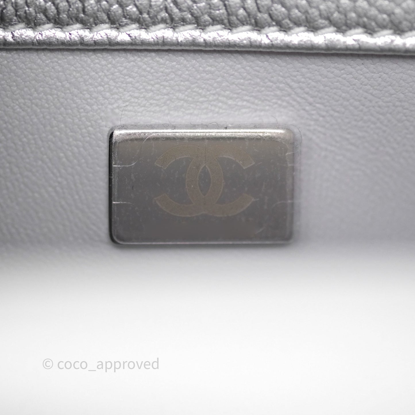 Chanel Quilted Mini Rectangular With Enamel CC Adjustable Chain Metallic Silver Caviar
