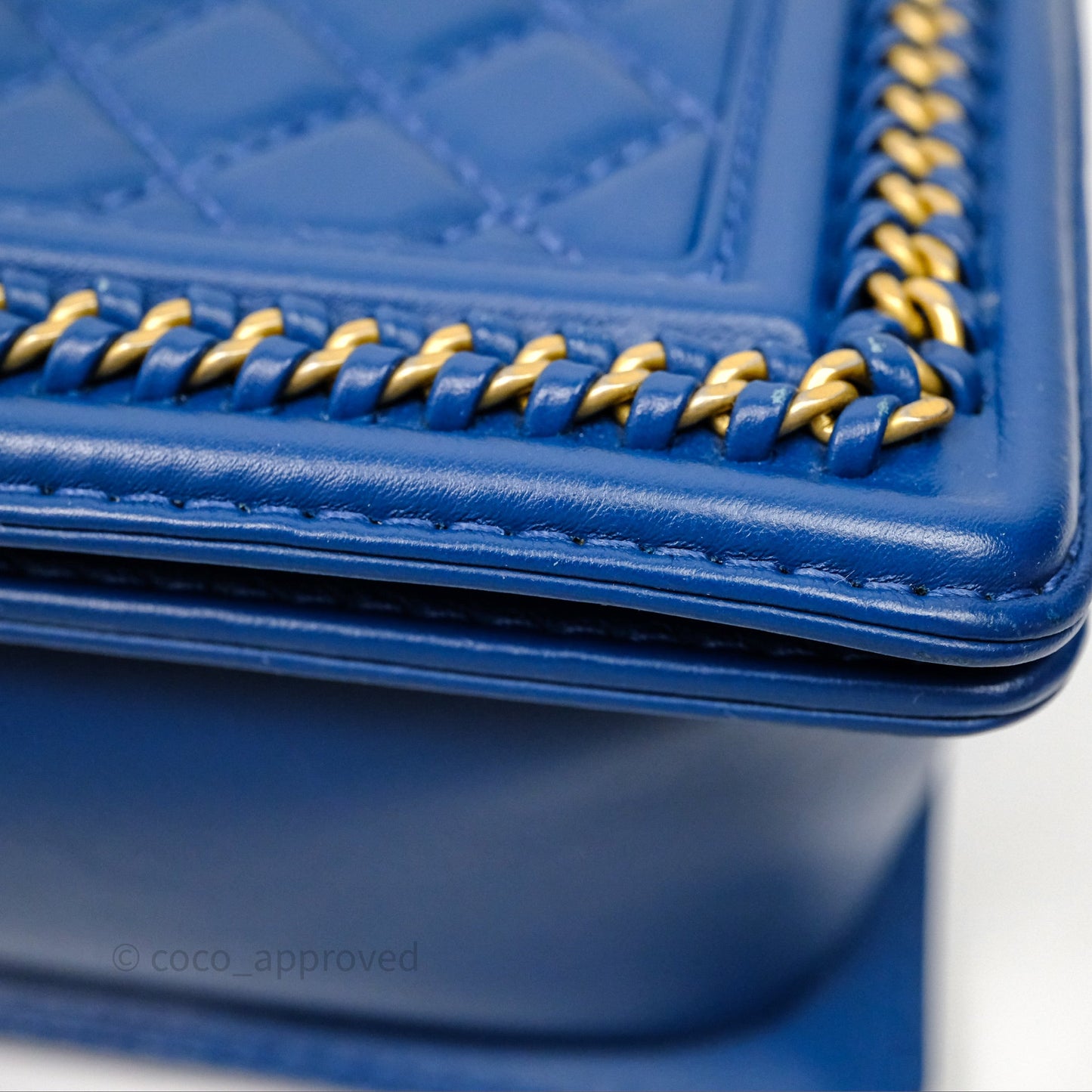 Chanel Quilted Medium Boy With Handle Blue Calfskin Aged Gold Hardware