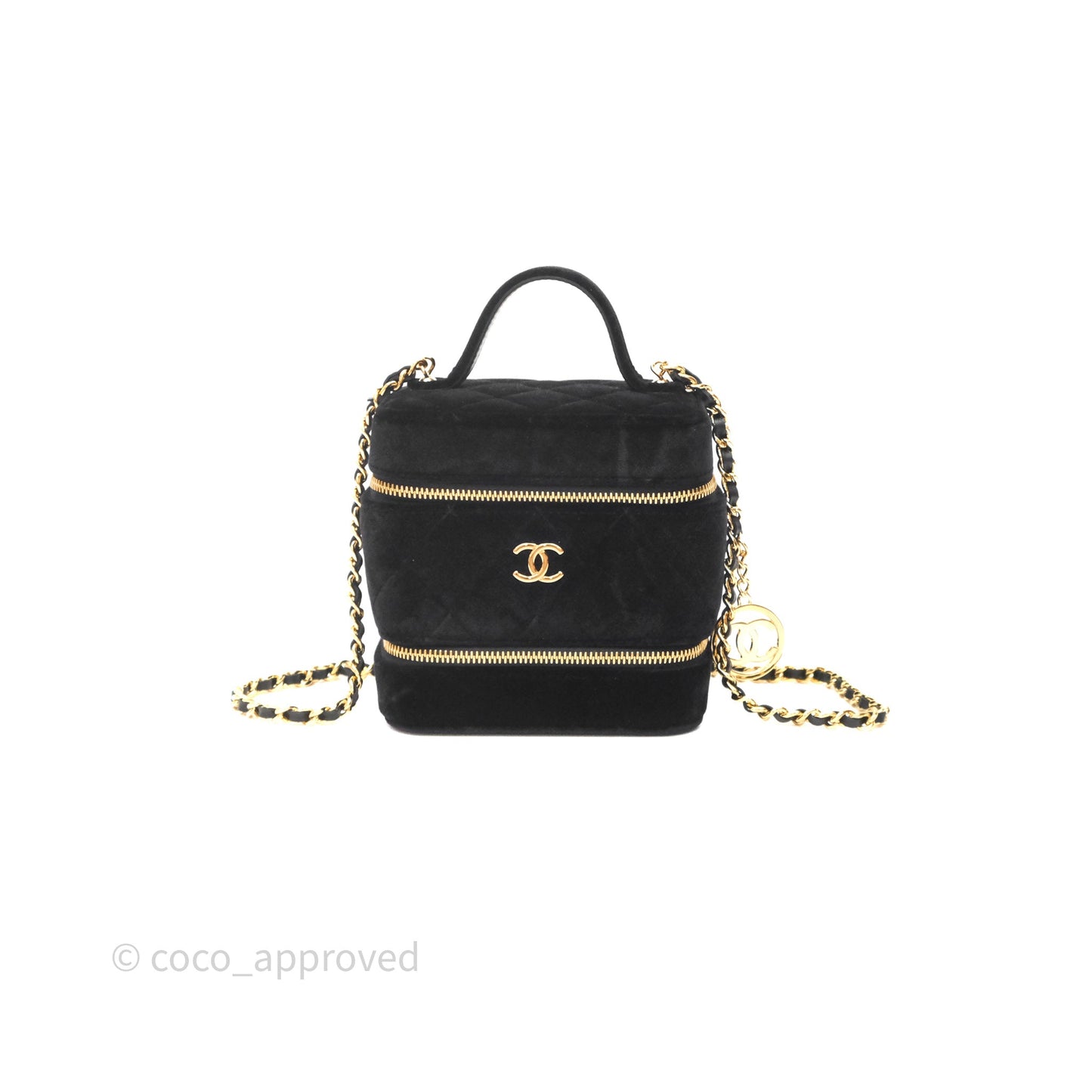 Chanel Top Handle Vanity With Chain Black Velvet Gold Hardware