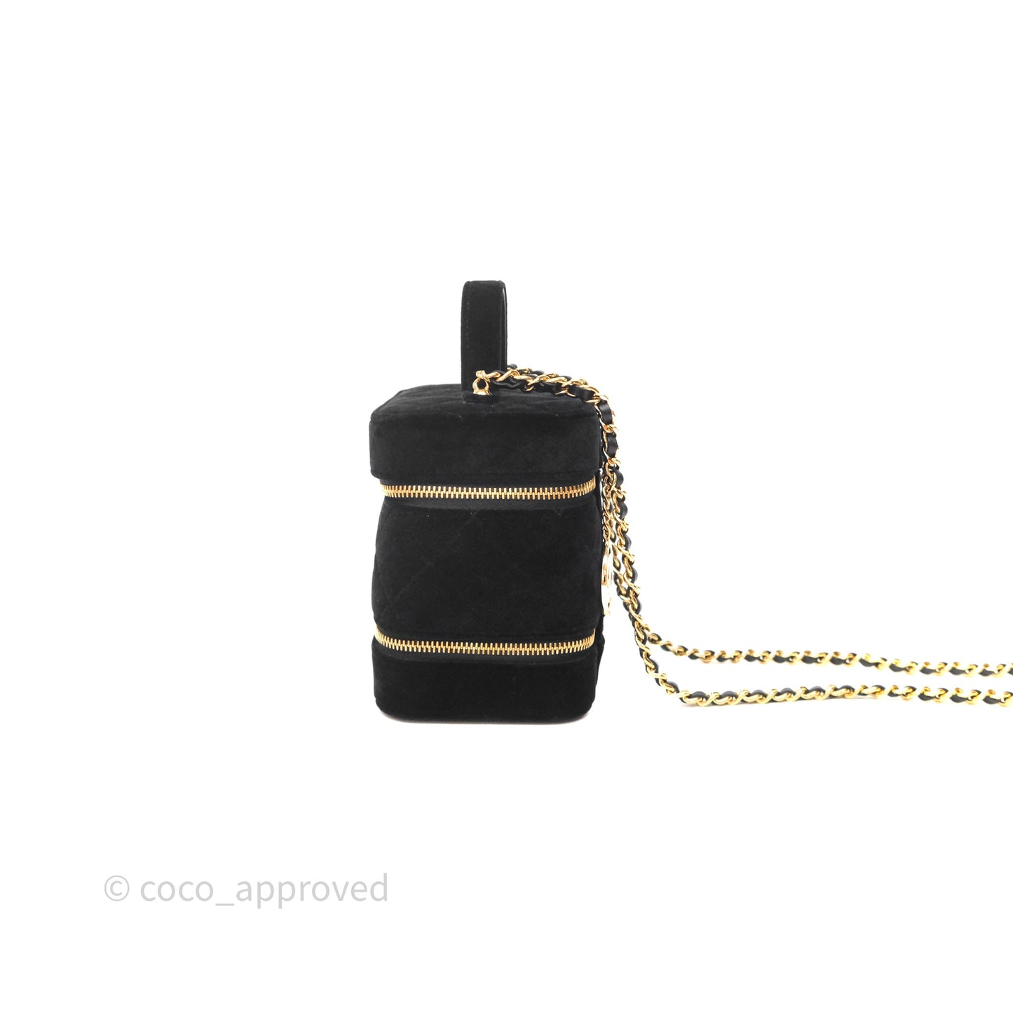 Chanel Top Handle Vanity With Chain Black Velvet Gold Hardware