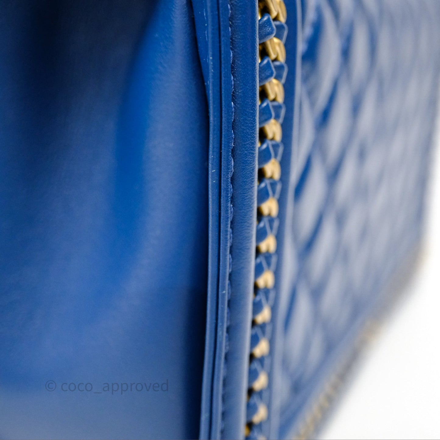 Chanel Quilted Medium Boy With Handle Blue Calfskin Aged Gold Hardware