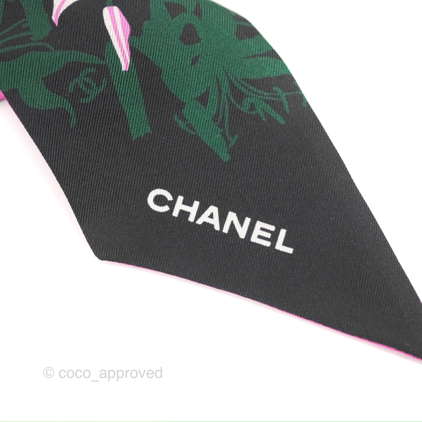 Chanel Flora Silk Twilly Scarf Black/Green/Pink 23A