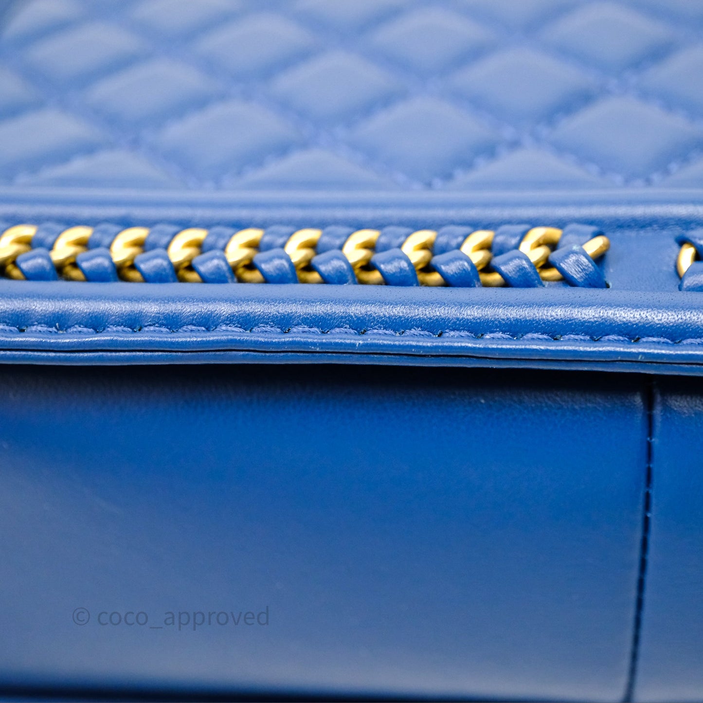 Chanel Quilted Medium Boy With Handle Blue Calfskin Aged Gold Hardware