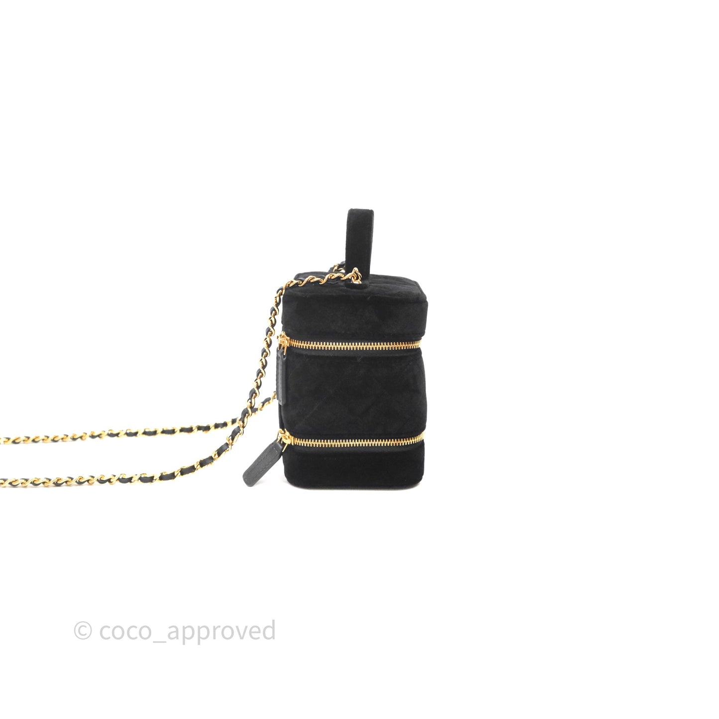 Chanel Top Handle Vanity With Chain Black Velvet Gold Hardware