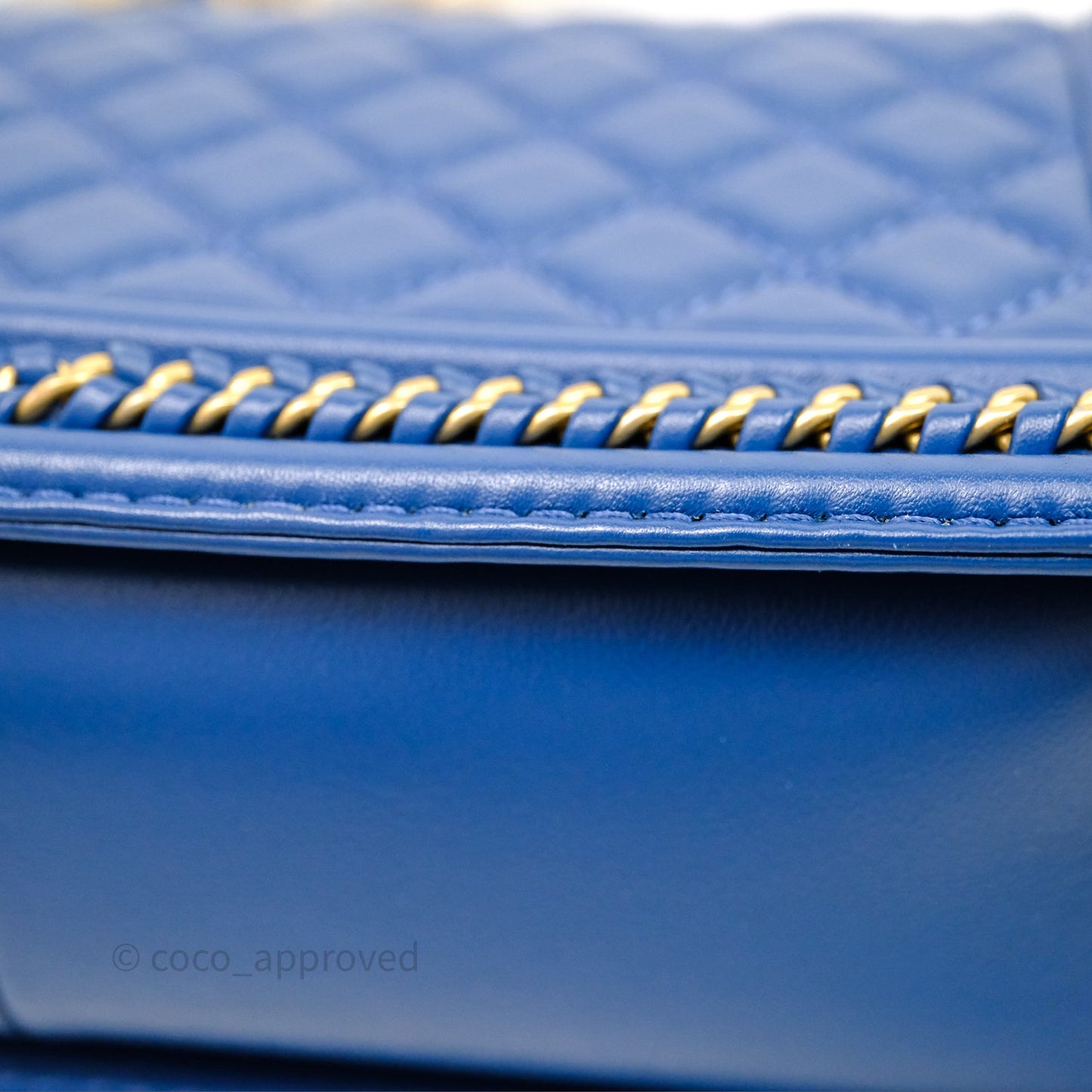 Chanel Quilted Medium Boy With Handle Blue Calfskin Aged Gold Hardware