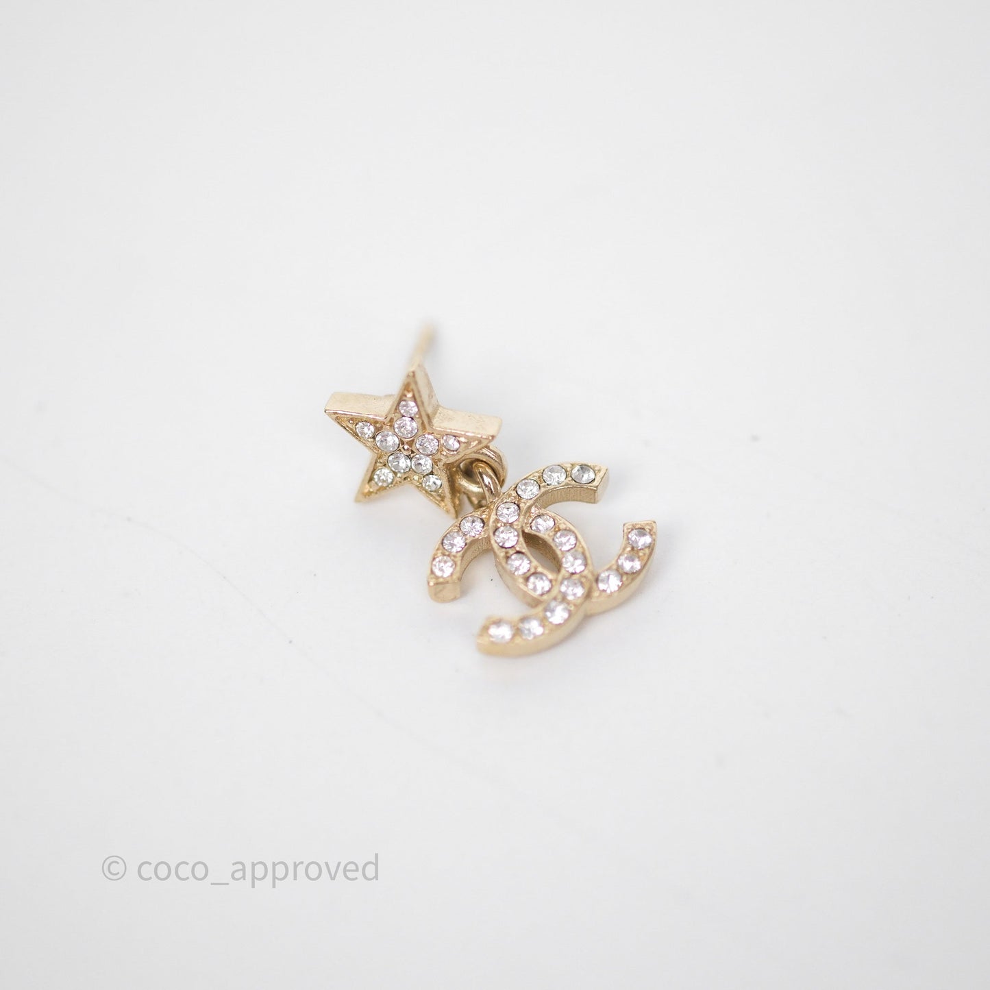 Chanel Star Drop Crystal CC Earrings Gold Tone 23A