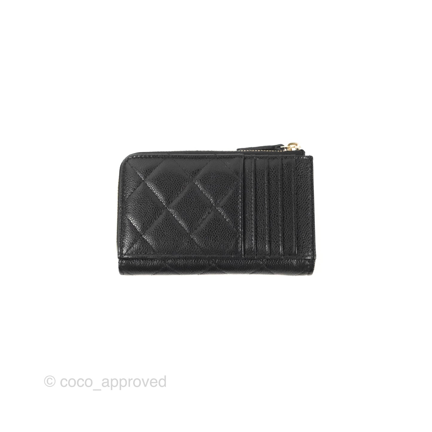 Chanel Quilted Zip Card Holder Black Caviar Gold Hardware 23S
