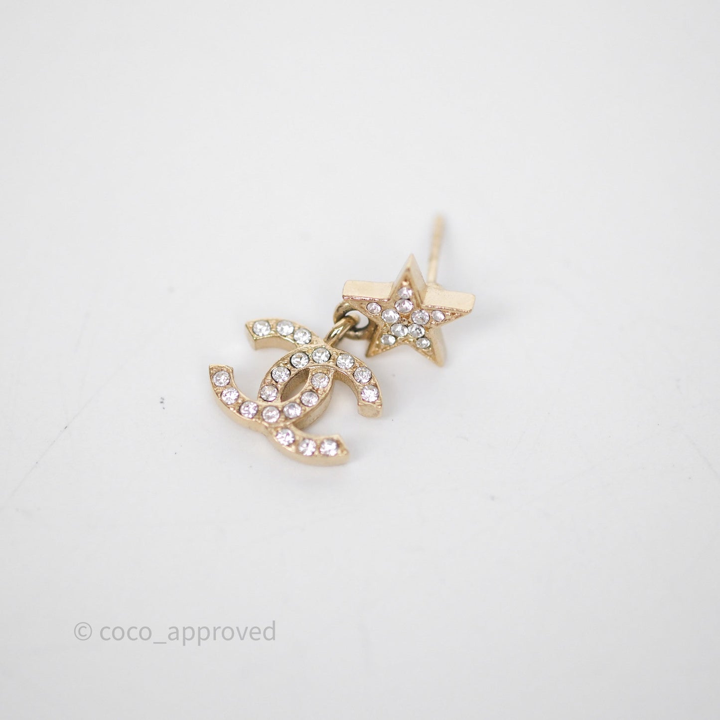 Chanel Star Drop Crystal CC Earrings Gold Tone 23A