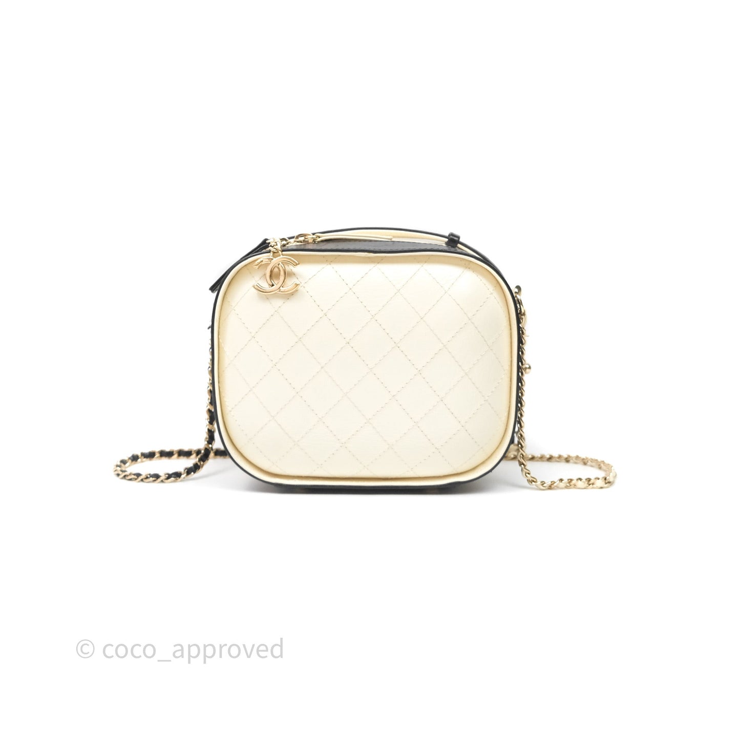 Chanel Quilted Stitched Vanity Case Bag Black/Ivory Calfskin Gold Hardware