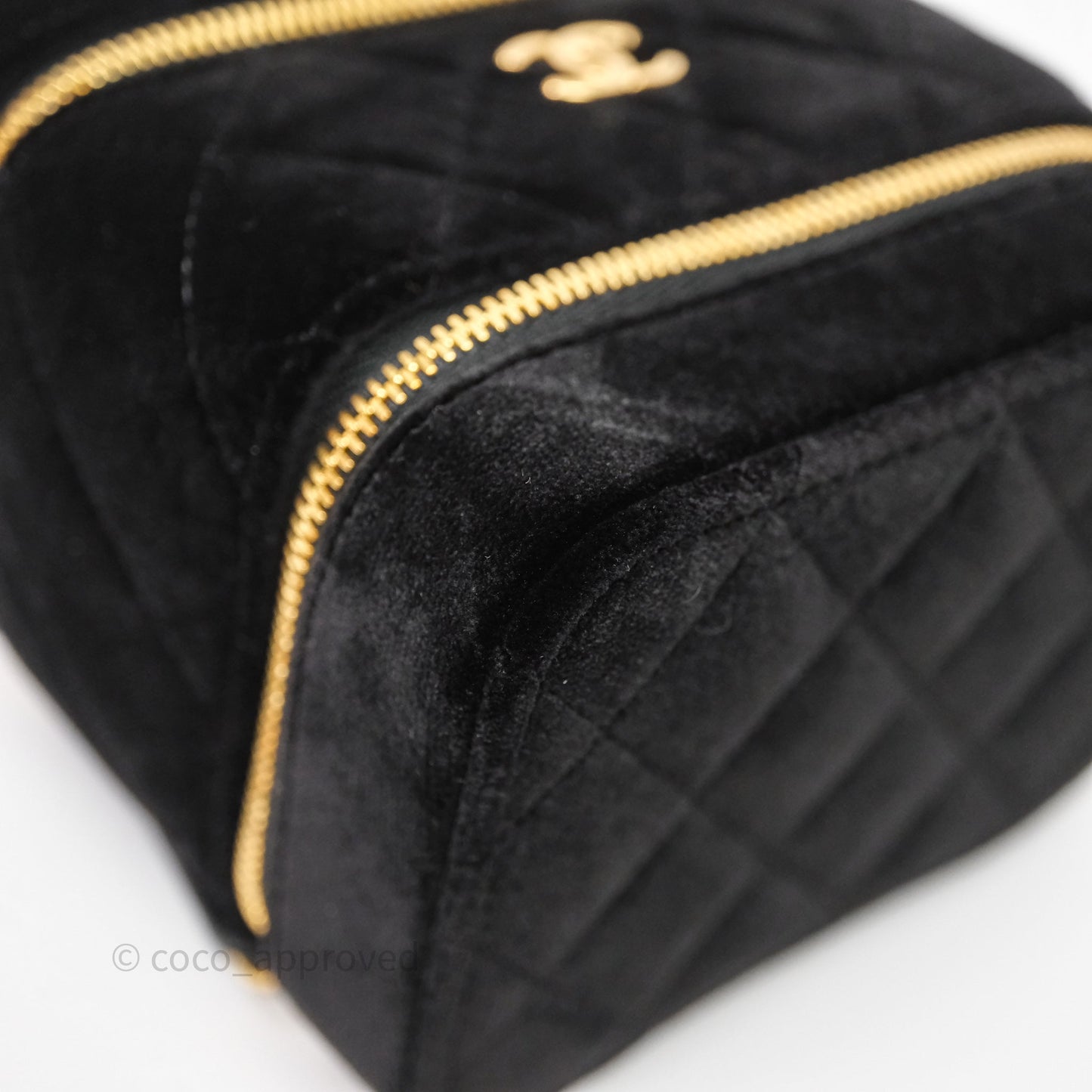 Chanel Top Handle Vanity With Chain Black Velvet Gold Hardware