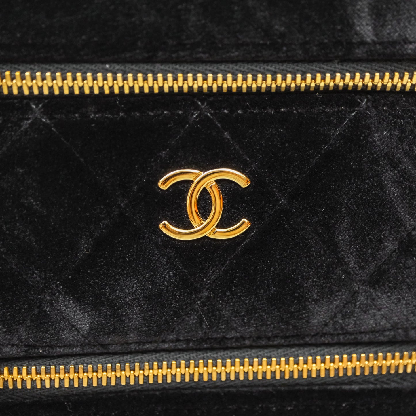 Chanel Top Handle Vanity With Chain Black Velvet Gold Hardware