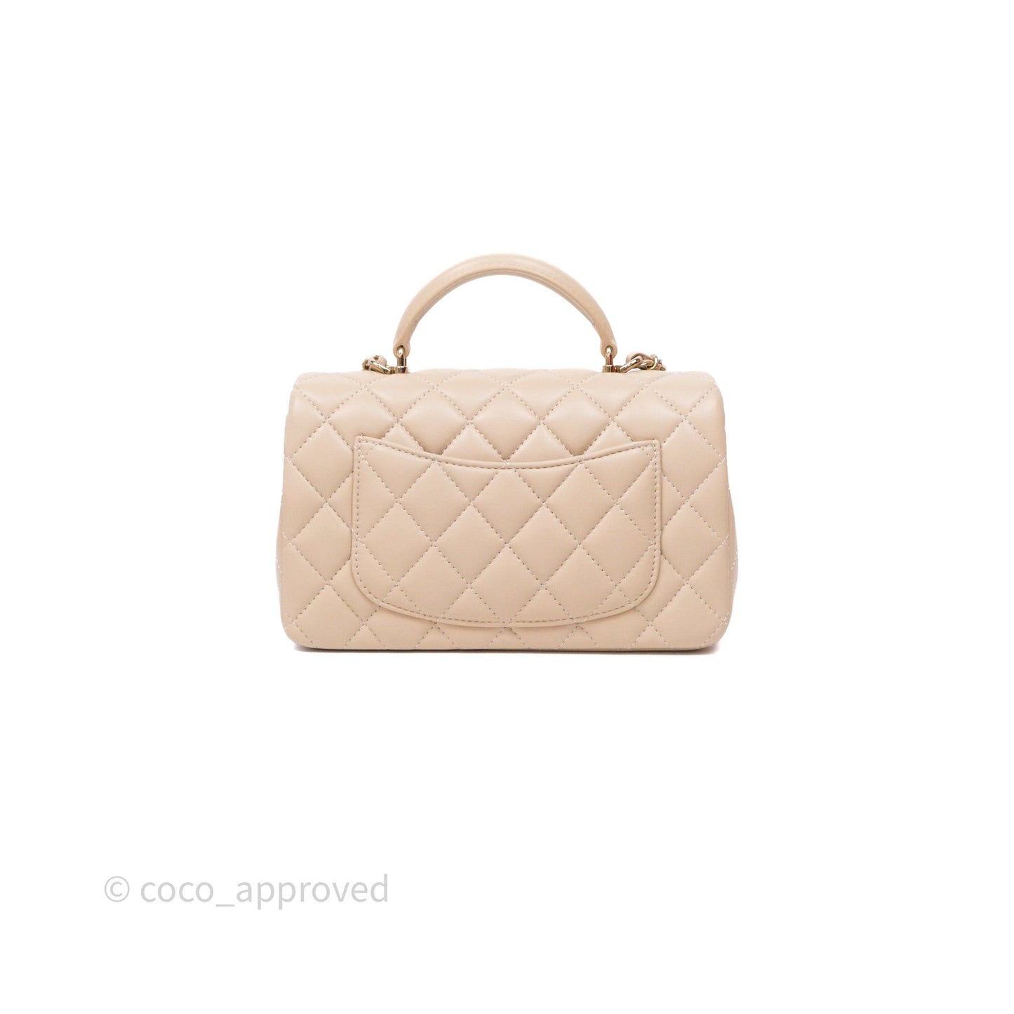 Chanel Top Handle Mini Rectangular Flap Beige Lambskin Gold Hardware