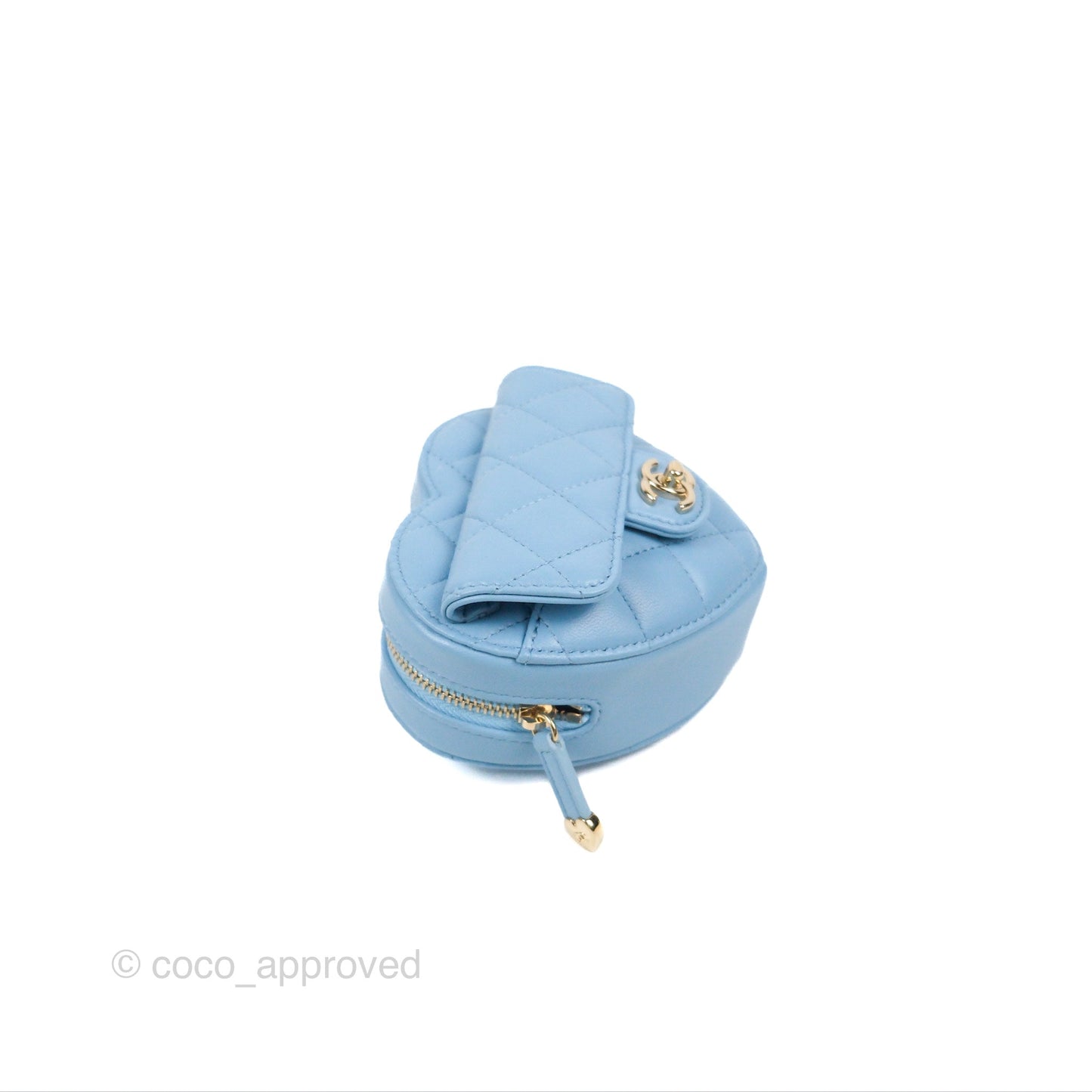 Chanel Mini Heart Belt Bag Blue Lambskin Gold Hardware 22S