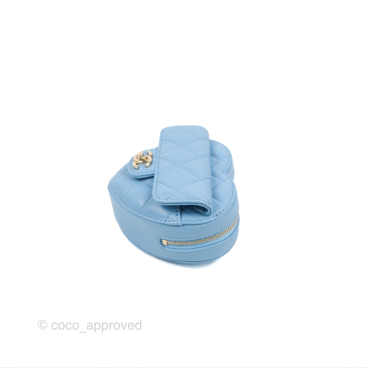 Chanel Mini Heart Belt Bag Blue Lambskin Gold Hardware 22S