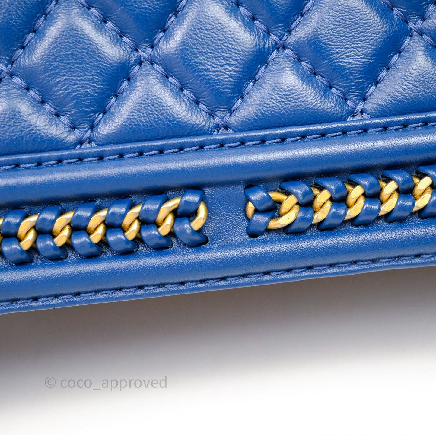 Chanel Quilted Medium Boy With Handle Blue Calfskin Aged Gold Hardware