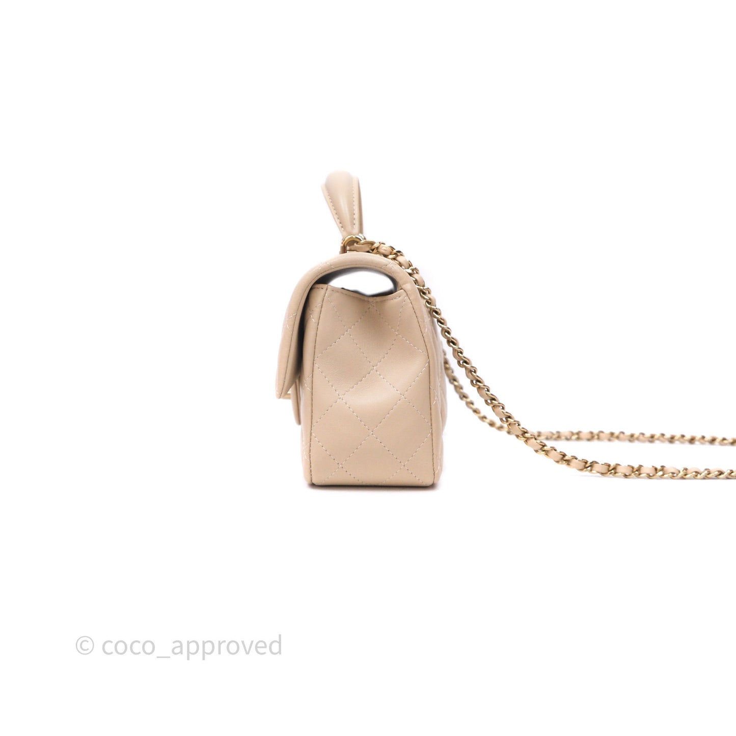 Chanel Top Handle Mini Rectangular Flap Beige Lambskin Gold Hardware