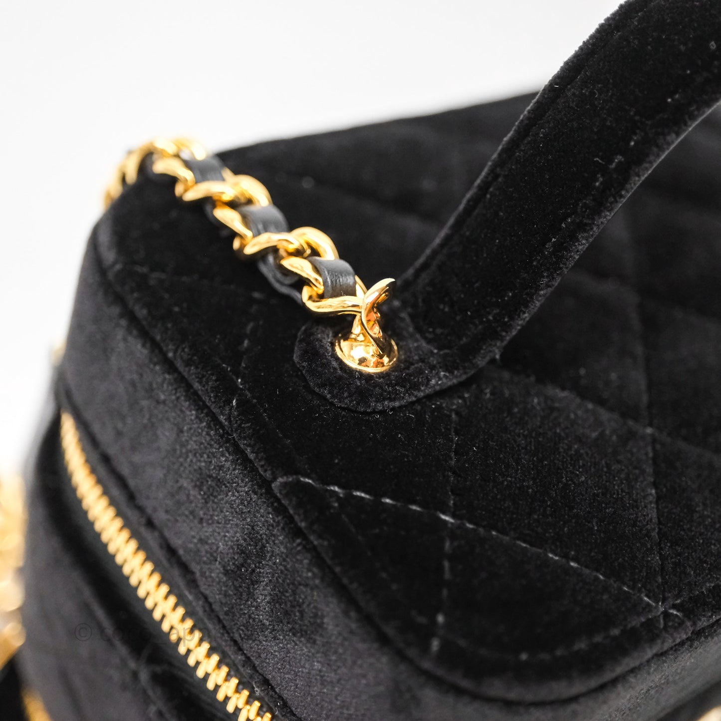Chanel Top Handle Vanity With Chain Black Velvet Gold Hardware