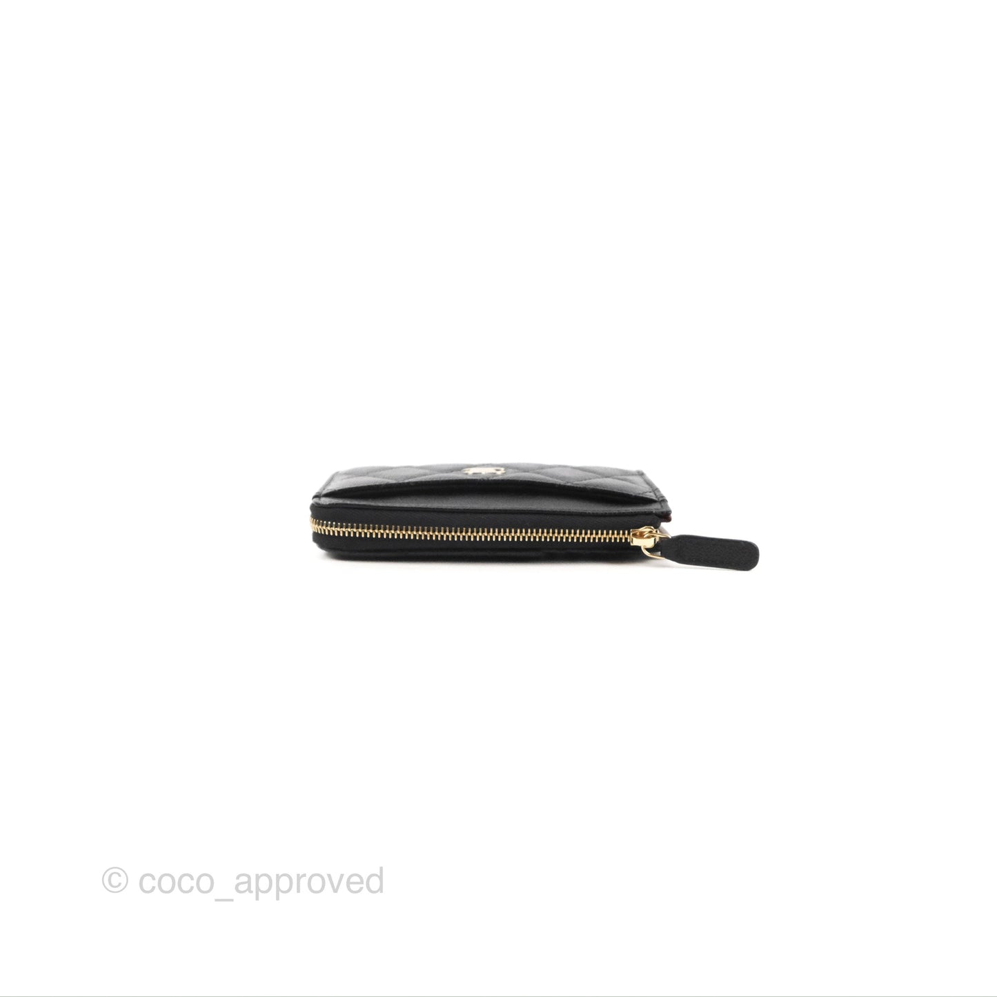 Chanel Quilted Zip Card Holder Black Caviar Gold Hardware 23S