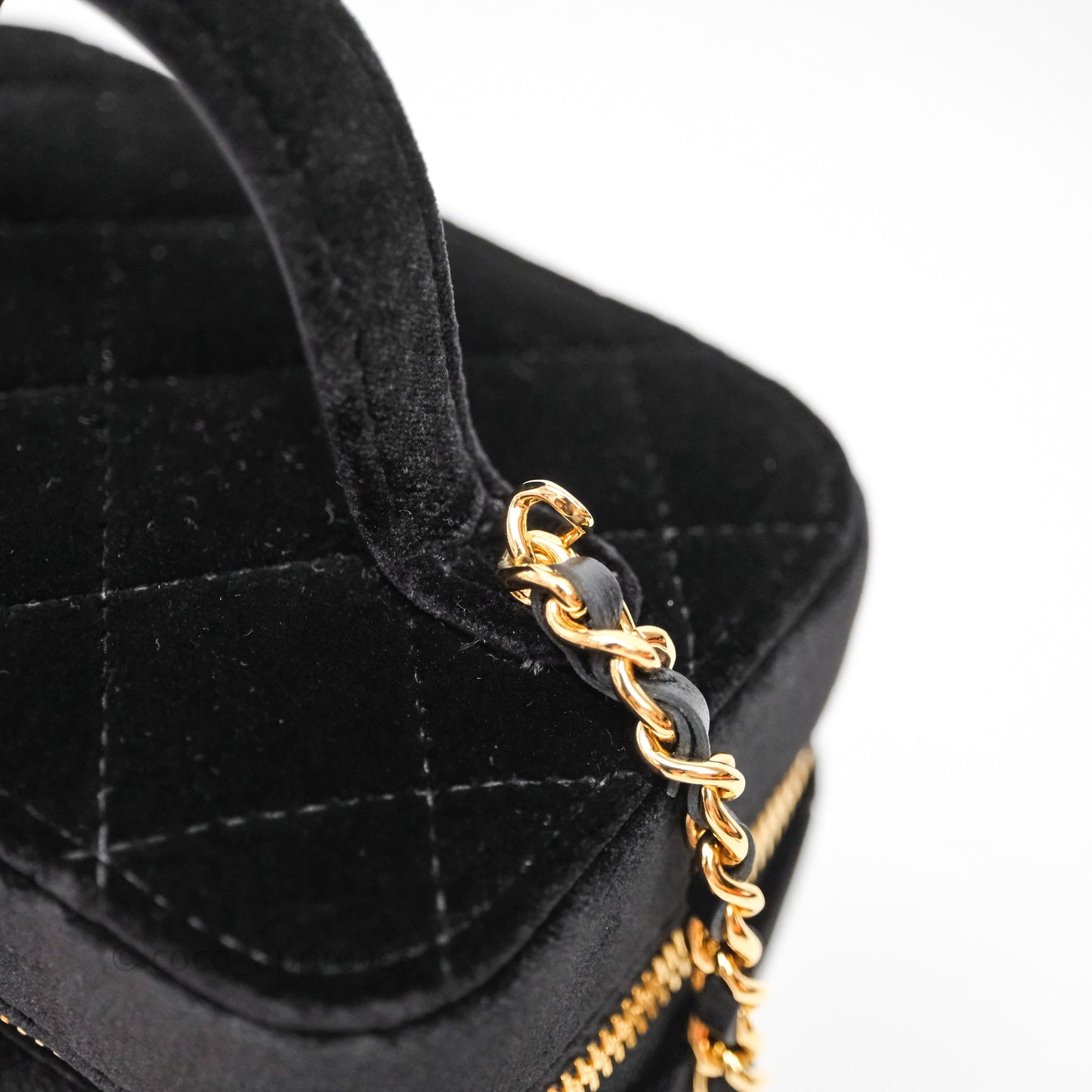 Chanel Top Handle Vanity With Chain Black Velvet Gold Hardware