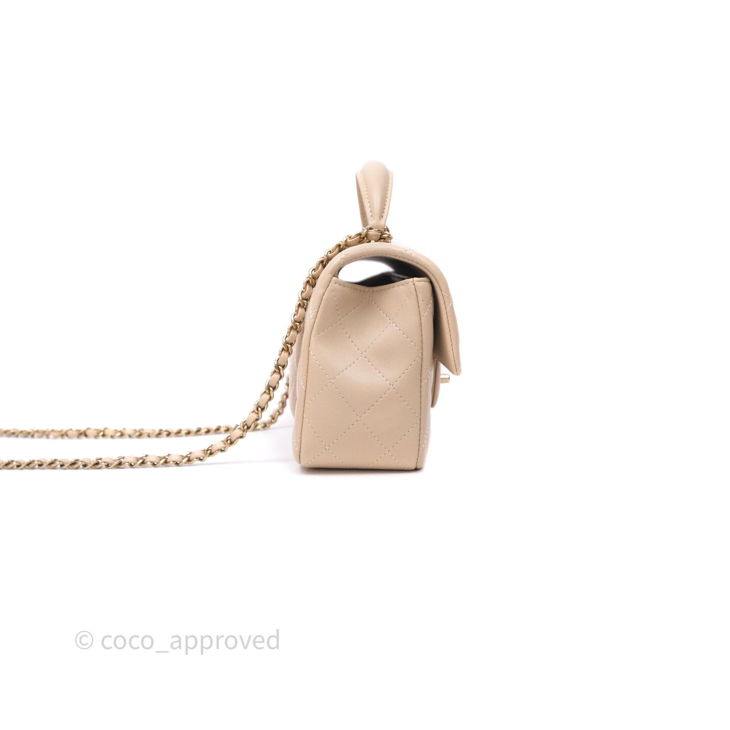 Chanel Top Handle Mini Rectangular Flap Beige Lambskin Gold Hardware